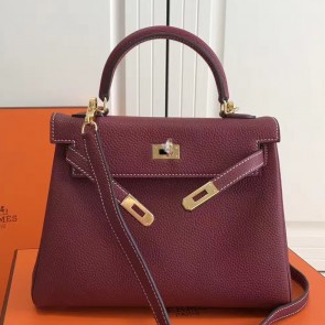 Replica Faux Hermes Bordeaux Clemence Kelly 25cm GHW Bag HJ00282