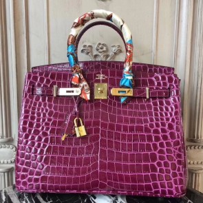 Replica Hermes Birkin 30cm 35cm Bag In Fuchsia Crocodile Leather HJ00496