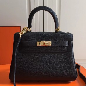 Replica Hermes Black Clemence Kelly 20cm GHW Bag HJ01191