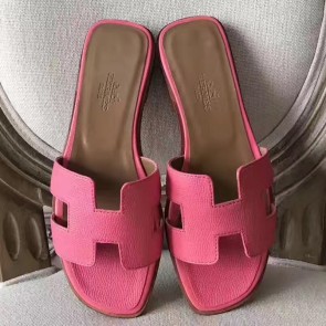 Replica Hermes Oran Sandals In Rose Confetti Epsom Leather HJ00473