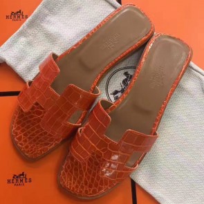 Replica Hermes Orange Crocodile Oran Sandals HJ00555
