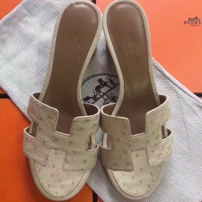 Replica Top Quality Hermes White Ostrich Oasis Sandals HJ00752
