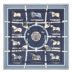 Top Replica Hermes Blue H Imprimeur Fou Couvertures D'Ex-Libris Shawl 140cm HJ00420