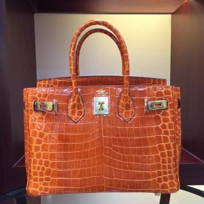 Wholesale Hermes Birkin 30cm 35cm Bag In Orange Crocodile Leather HJ01058