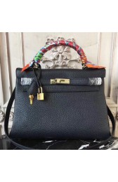 1:1 Imitation Hermes Black Clemence Kelly 28cm Bag HJ00368