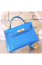 AAA Hermes Blue Hydra Chevre Kelly Mini II 20cm Handmade Bag HJ01041