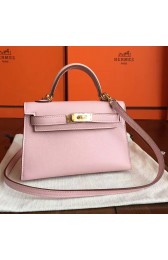 Cheap Replica Hermes Rose Dragee Swift Kelly Mini II 20cm Handmade Bag HJ00084