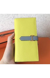 Copy Hermes Bi-Color Epsom Bearn Wallet Soufre/Blue Lin HJ00549