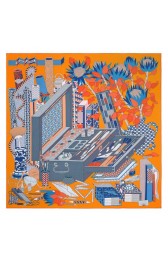 Fake Hermes Orange Les Tresors D'un Artiste Silk Scarf HJ00490