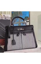 Fashion Hermes Black Kelly Lakis 32cm Toile And Swift Bag HJ01271