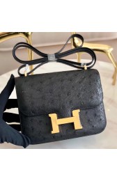 Faux 1:1 Hermes Mini Constance 18cm Black Ostrich Leather HJ00457