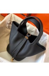 Faux Hermes Black Picotin Lock MM 22cm Handmade Bag HJ01263
