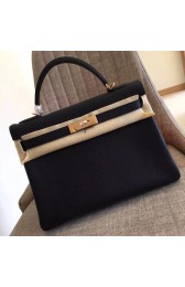 Hermes Black Clemence Kelly Retourne 32cm Handmade Bag HJ00388