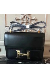 Hermes Black Constance MM 24cm Box Leather Bag HJ00495