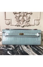 Hermes Blue Lin Crocodile Kelly Cut Clutch Bag HJ00022
