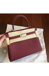 Hermes Bordeaux Clemence Kelly 25cm Retourne Handmade Bag HJ00432
