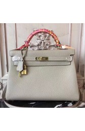 Hermes Light Grey Clemence Kelly 28cm Bag HJ01274