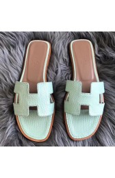 Hermes Oran Sandals In Aqua Lizard Leather HJ00614