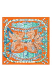 Hermes Orange Parures Precieuses Silk Shawl HJ00607