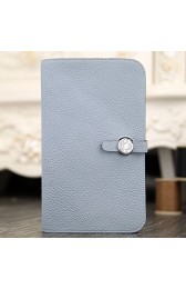 Hot Hermes Dogon Combine Wallet In Blue Lin Leather Replica HJ00710