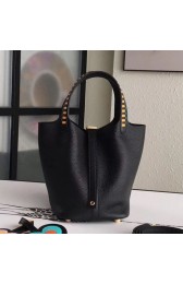 Imitation AAA Knockoff Hermes Black Picotin Lock 18cm Bag With Braided Handles HJ00643