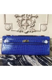 Imitation Hermes Blue Electric Crocodile Kelly Cut Clutch Bag HJ00768