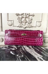 Imitation Hermes Fuchsia Crocodile Kelly Cut Clutch Bag HJ00730