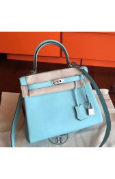 Imitation Hot Copy Hermes Blue Atoll Clemence Kelly 25cm Retourne Handmade Bag HJ00733