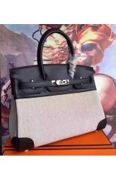 Knockoff Imitation Hermes Canvas Birkin 30cm 35cm Bag With Black Leather HJ00715