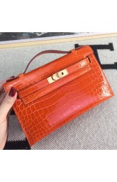 New Hermes Orange Kelly Pochette Shiny Niloticus Crocodile Bag HJ01059