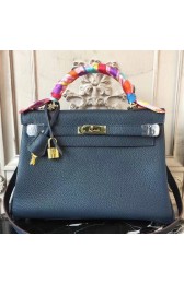 Replica 1:1 Hermes Navy Blue Clemence Kelly 32cm Retourne Bag HJ01145