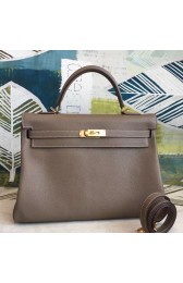 Replica Designer Fake Hermes Taupe Clemence Kelly 35cm Handmade Bag HJ01226