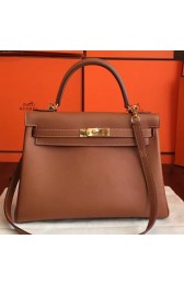 Replica Hermes Brown Swift Kelly Retourne 32cm Handmade Bag HJ00330