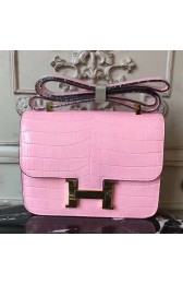 Replica Hermes Pink Constance MM 24cm Crocodile Bag Replica HJ00301