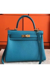 Replica Hermes Turquoise Clemence Kelly Retourne 28cm Handmade Bag Replica HJ00348