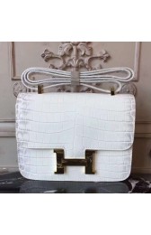 Replica Imitation Hermes White Constance MM 24cm Crocodile Bag HJ01292
