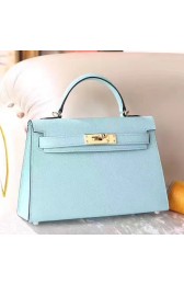 Replica Knockoff Hermes Blue Zephyr Epsom Kelly Mini II 20cm Handmade Bag HJ01342