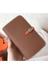 Replica Top Faux Hermes Bicolor Dogon Duo Wallet In Brown/Orange Leather HJ00969